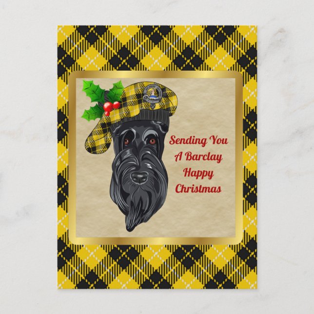 Postal Navidades de Barclay Clan Badge y Tartan (Anverso)