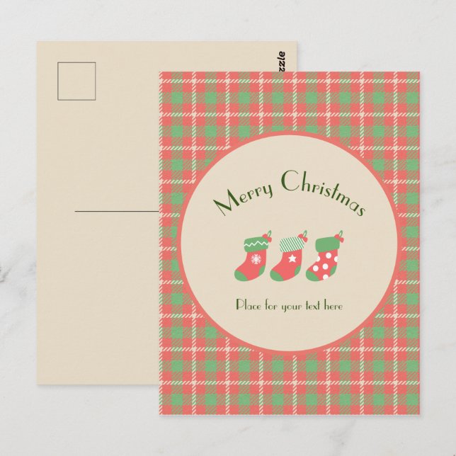 Postal Navidades de base roja de Plaid (Anverso / Reverso)