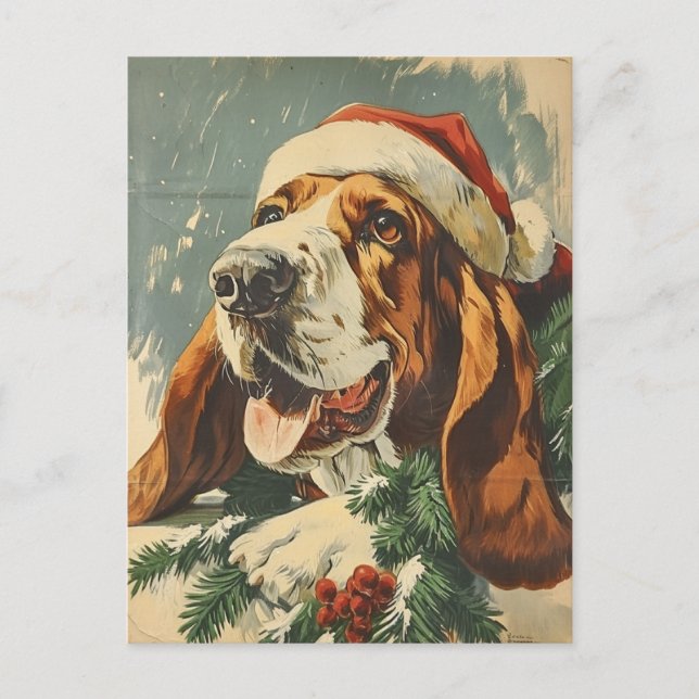 Postal Navidades de Basset Hound (Anverso)
