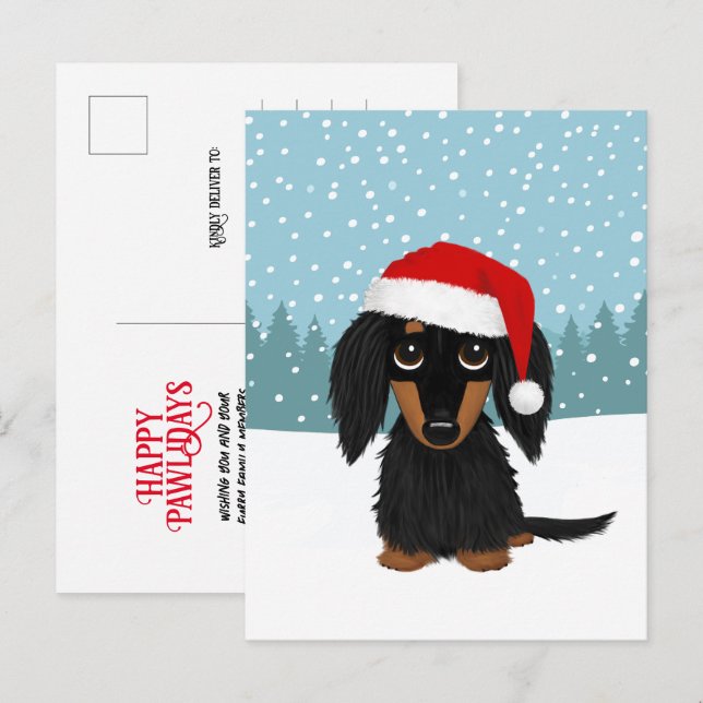 Postal Navidades de Black and Tan Dachshund Mascota Perso (Anverso / Reverso)
