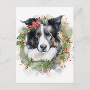 Postal Navidades de Border Collie Wreath Festimes Pup