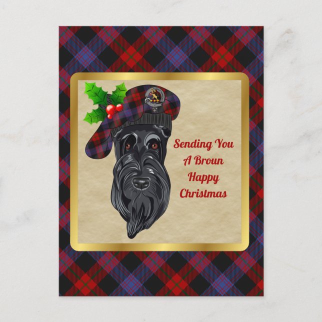 Postal Navidades de Broun/Brown Clan Badge y Tartan (Anverso)