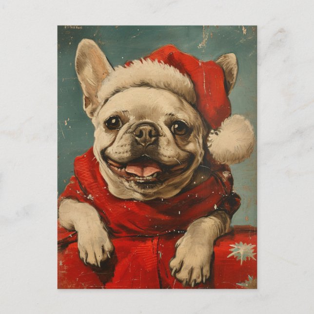 Postal Navidades de Bulldog de Francia (Anverso)