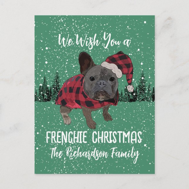 Postal Navidades de Bulldog franceses personalizan a perr (Anverso)