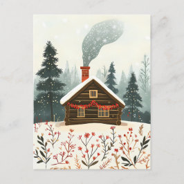 Postal Navidades de cabinas de madera festiva saludando
