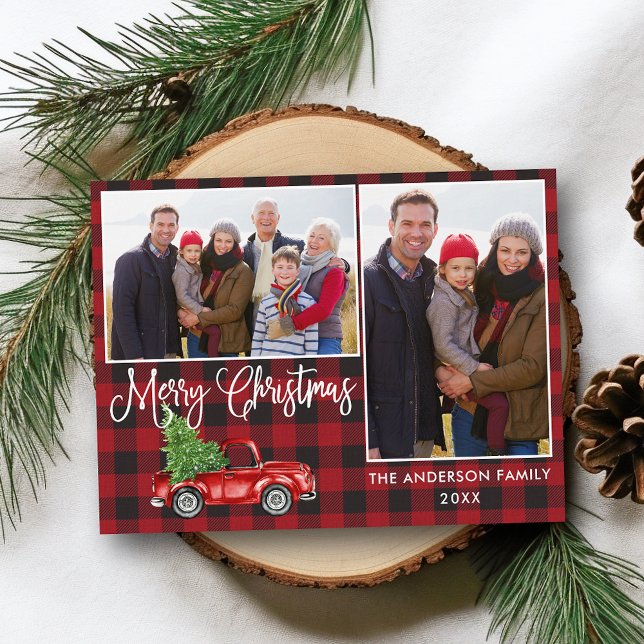 Postal Navidades de caligrafía: camión de cosecha 2 foto (Customize to change your personalized text size or text style.)