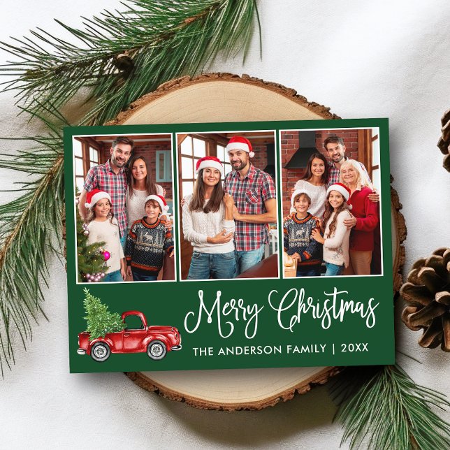 Postal Navidades de caligrafía Camión de época 3 Foto Ver (Customize to change your personalized text size or text style.)
