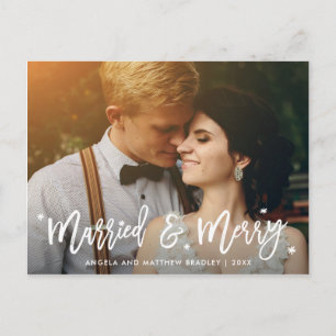 Postal Navidades de caligrafía casados y merry