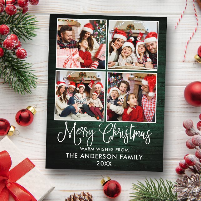 Postal Navidades de caligrafía divertida Green Wood 4 Pho (Customize to change your personalized text size or text style.)