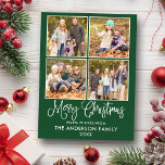 Postal Navidades de caligrafía divertida moderna Green 4<br><div class="desc">Moderna caligrafía divertida guión Feliz Navidad 4 tarjeta postal de vacaciones - Fondo verde del bosque</div>