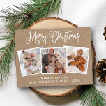 Postal Navidades de caligrafía divertida moderna Kraft 3<br><div class="desc">Moderna caligrafía divertida guión Feliz Navidad 3 Foto Kraft tarjeta postal navideña</div>