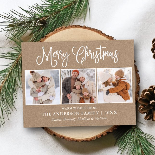 Postal Navidades de caligrafía divertida moderna Kraft 3  (Customize to change your personalized text size or text style.)