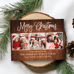 Postal Navidades de caligrafía divertida moderna Wood 3 P<br><div class="desc">Moderna caligrafía divertida guión Feliz Navidad 3 Foto postal de vacaciones - Madera rústica de campo</div>
