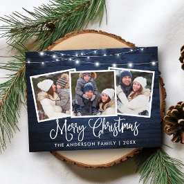 Postal Navidades de caligrafía luces de madera azul 3 fot