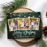 Postal Navidades de caligrafía Luz verde de madera 3 Foto<br><div class="desc">Moderna caligrafía divertida guión Feliz Navidad 3 Foto postal de vacaciones - Rústico País Madera verde con cadenas</div>