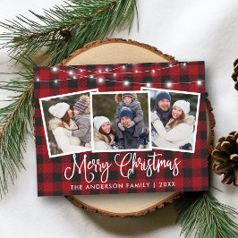 Postal Navidades de caligrafía Plaid String Lights 3 Phot