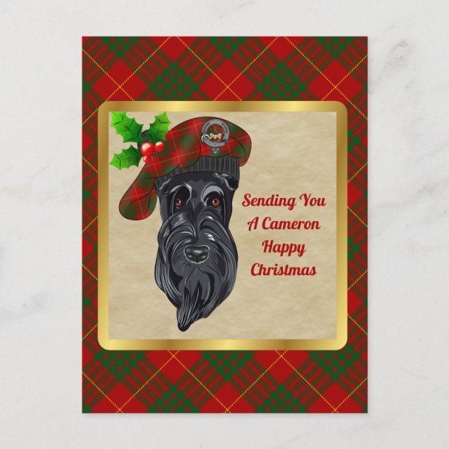 Postal Navidades de Cameron Clan Badge & Tartán (Anverso)