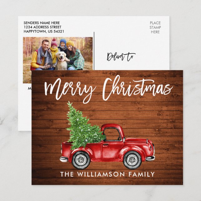 Postal Navidades de Camión de Cepillo de Madera (Anverso / Reverso)