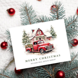 Postal Navidades de Camión Rojo Retro saludan feriado