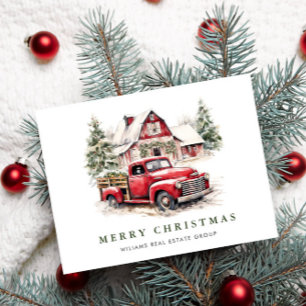 Postal Navidades de Camión Rojo Retro saludan feriado