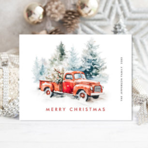 Postal Navidades de Camión Rojo Retro saludan feriado