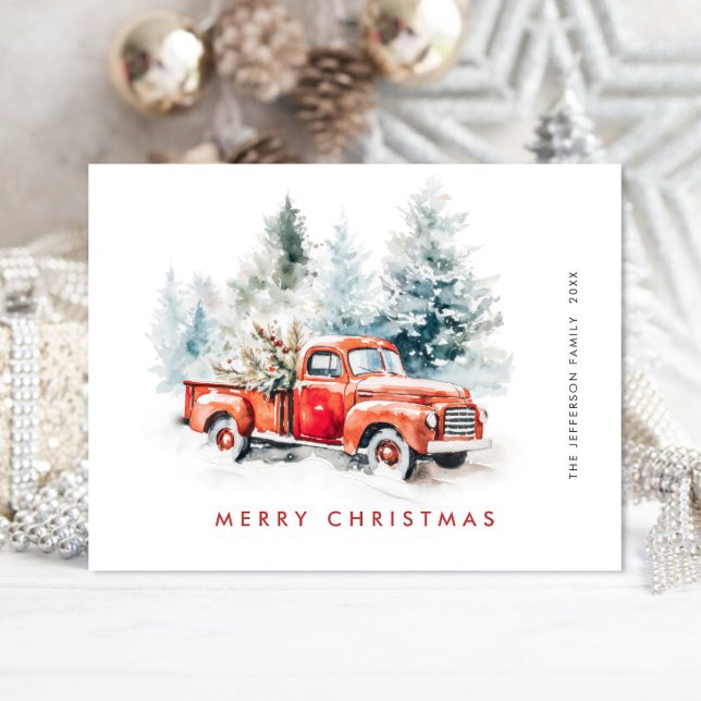 Postal Navidades de Camión Rojo Retro saludan feriado (Subido por el creador)