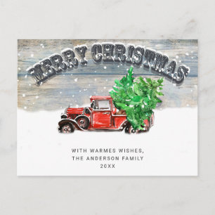 Postal Navidades de Camión Rojo Retro saludan feriado