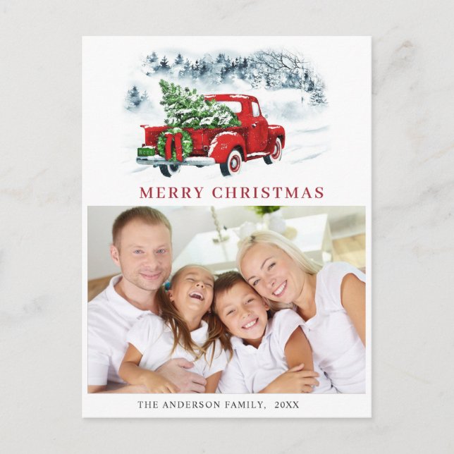 Postal Navidades de Camión Rojo Retro saludan foto de fer (Anverso)