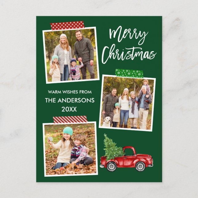 Postal Navidades de Camiones Rojos de Cinta de Guión de P (Anverso)