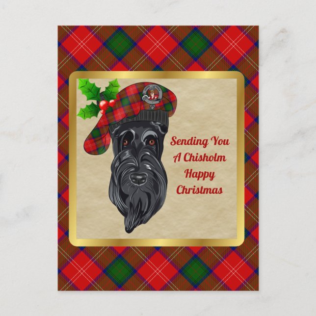 Postal Navidades de Chisholm Clan Badge y Tartan (Anverso)