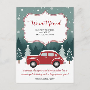 Postal Navidades de coches rojos hemos movido la Invitaci