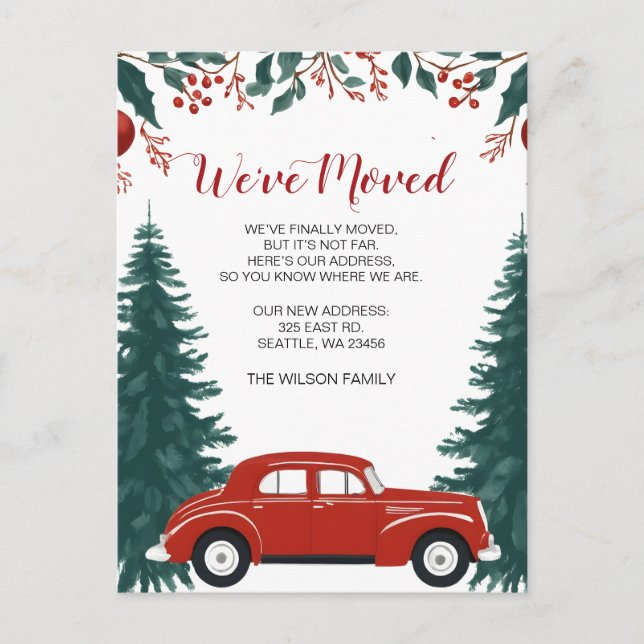 Postal Navidades de coches rojos hemos movido la Invitaci (Anverso)