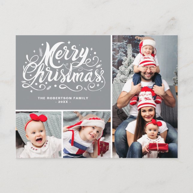 Postal navidades de collage de fotos desea vacaciones (Anverso)
