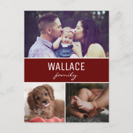 Postal Navidades de Collage de fotos rojo personalizado