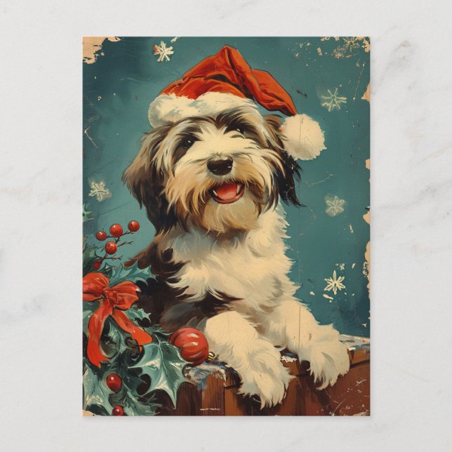 Postal Navidades de Collie con barba (Anverso)