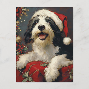 Postal Navidades de Collie con barba