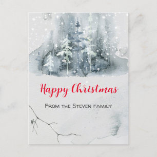 Postal Navidades de color de nieve y paisajes acuáticos