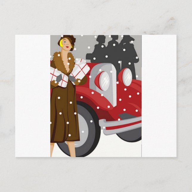 Postal Navidades de compras en la nieve (Anverso)