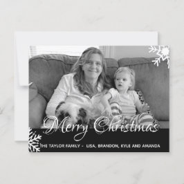 Postal Navidades de copos de nieve con fotos en blanco y 