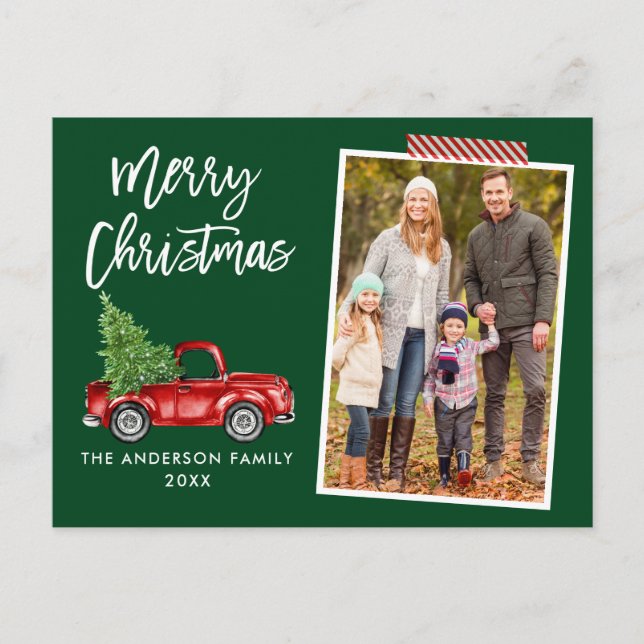 Postal Navidades de Craft Tape Brush Script Truck Green (Anverso)