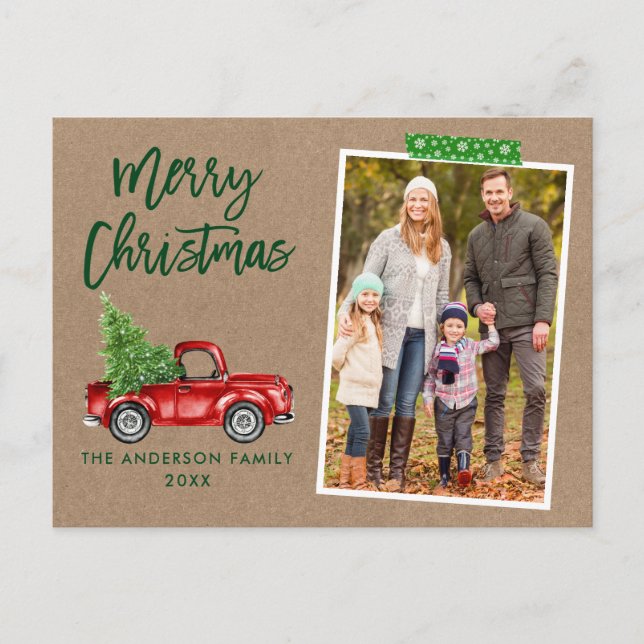 Postal Navidades de Craft Tape Brush Script Truck Kraft (Anverso)