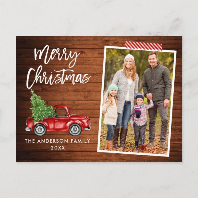 Postal Navidades de Craft Tape Brush Script Wood Truck (Anverso)