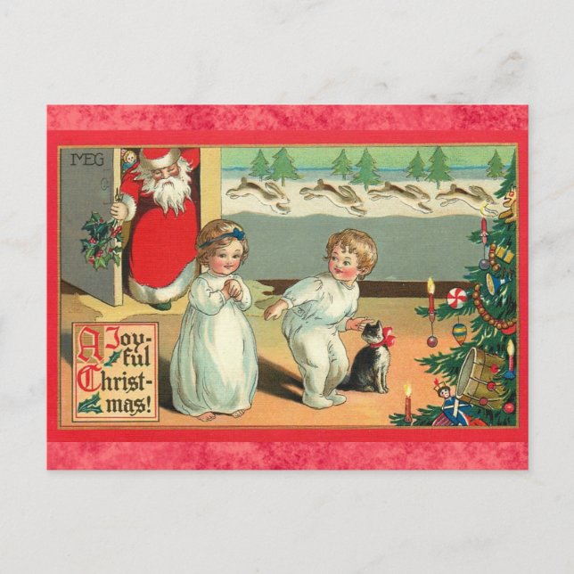 Postal Navidades de Cute Vintage Santa Kids (Anverso)