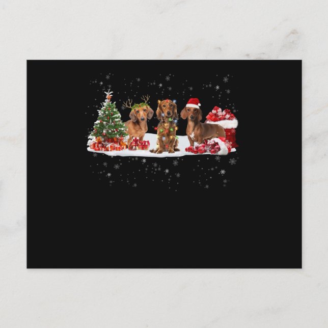 Postal navidades de dachshund regalan luces para ella (Anverso)