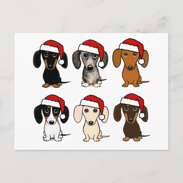 Postal Navidades de Dachshund Santas Mascota Personalizad (Anverso)