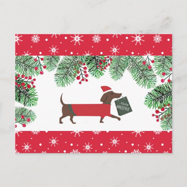 Postal Navidades de Dachshund se burlan de los copos de n (Anverso)