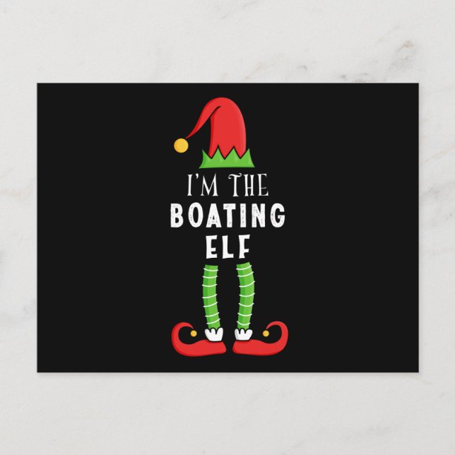 Postal Navidades de elfo en bote que coinciden con regalo (Anverso)