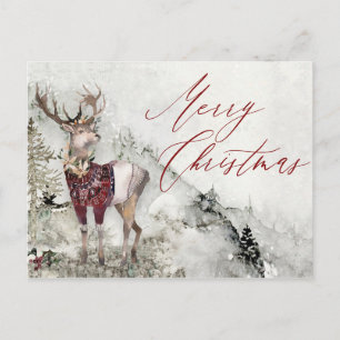 Postal Navidades de escena de nieve en invierno de ciervo