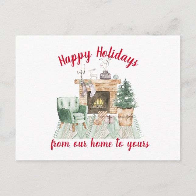 Postal Navidades de escenas de vacaciones de Fireside en  (Anverso)