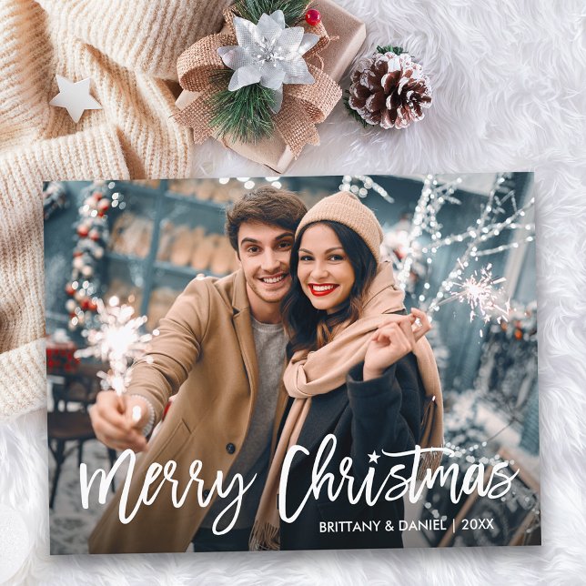 Postal Navidades de escritura de pincel moderno foto este (Customize to change your personalized text size or text style.)